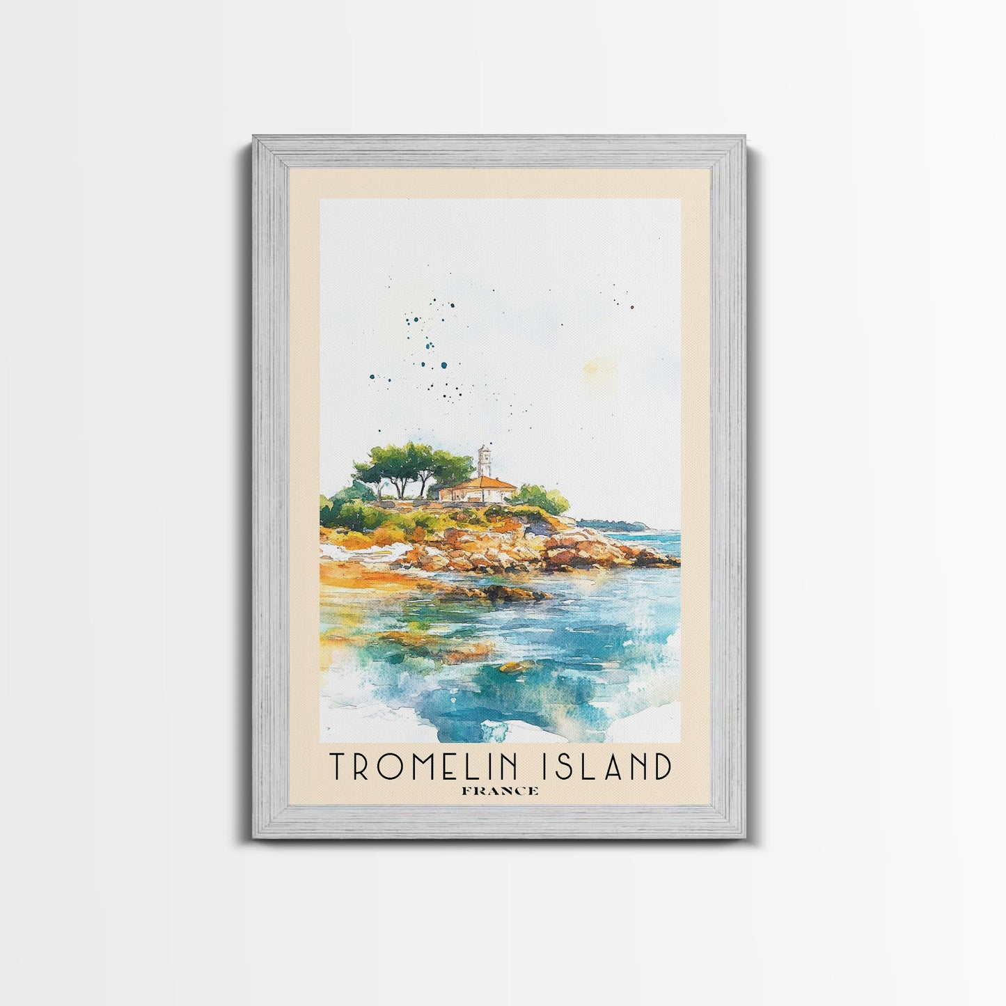 Tromelin Island, France Watercolor Beach Print, Vacation Gift, France Wall Art, Framed Canvas Print, Framed Beach Painting
