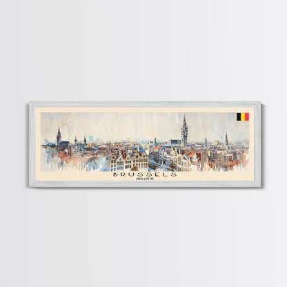 Bruges Belgium Panoramic Travel Poster, Framed Canvas Print or Metal Wall Art, Travel Art, Home Decor, Panoramic Painting, Midcentury Art
