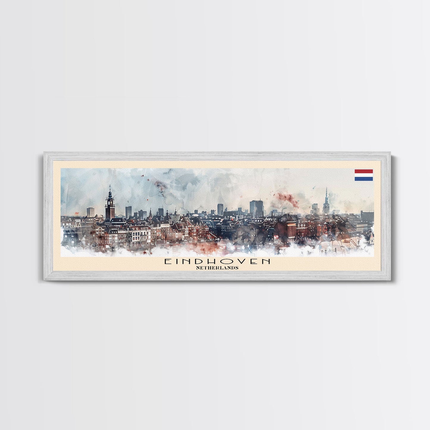 Eindhoven Netherlands Panoramic Travel Poster, Framed Canvas Print or Metal Wall Art, Travel Art, Home Decor, Panoramic Painting, Midcentury Art