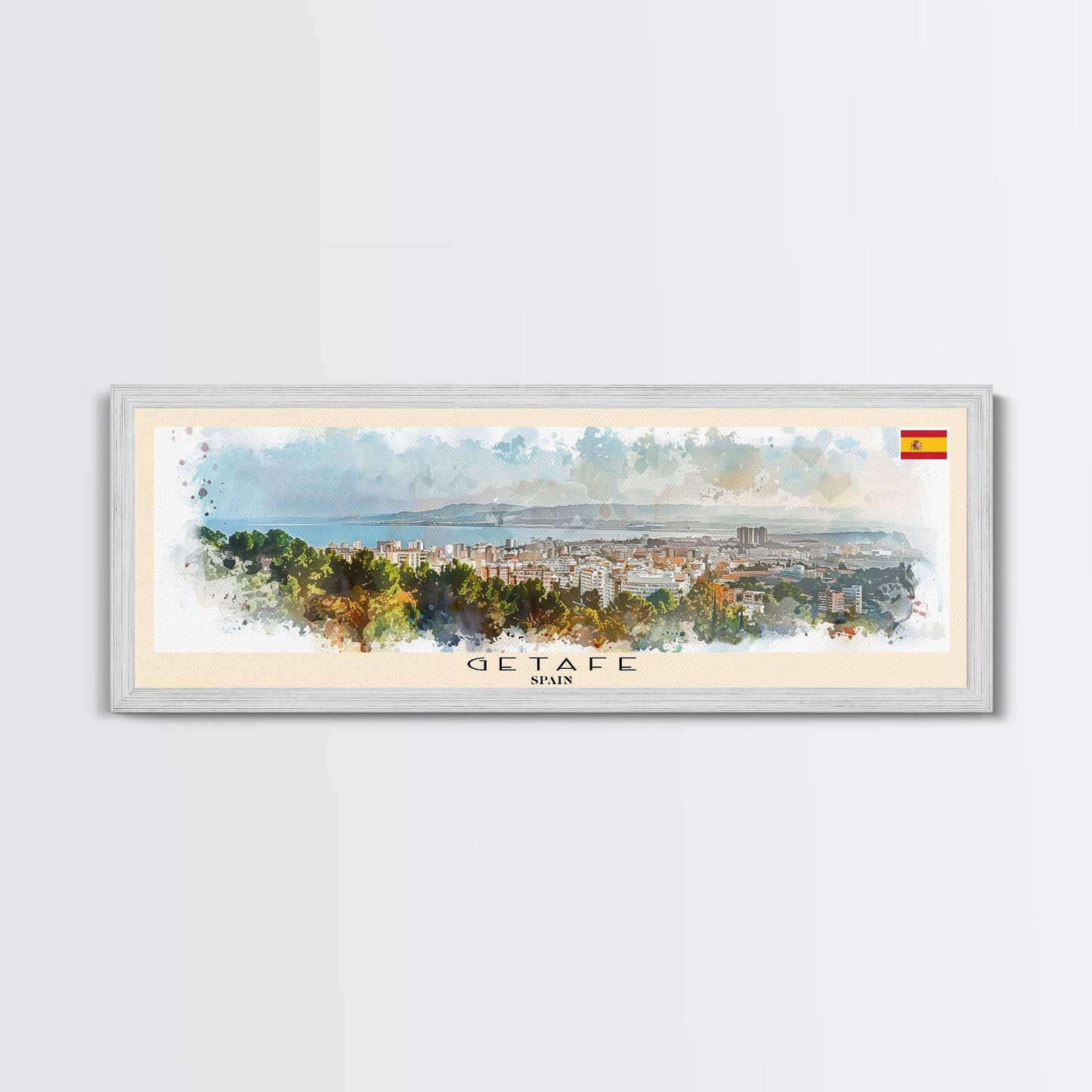 Getafe Spain Panoramic Travel Poster, Framed Canvas Print or Metal Wall Art, Travel Art, Home Decor, Panoramic Painting, Midcentury Art