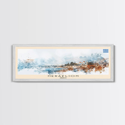 Heraklion Greece Panoramic Travel Poster, Framed Canvas Print or Metal Wall Art, Travel Art, Home Decor, Panoramic Painting, Midcentury Art