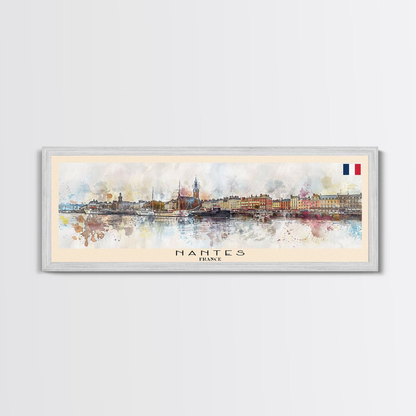 Nantes France Travel Print Wall Art, Panoramic City Art, Travel Art, Wall Decor, Vacation Gift, Framed Canvas Print Or Metal Art