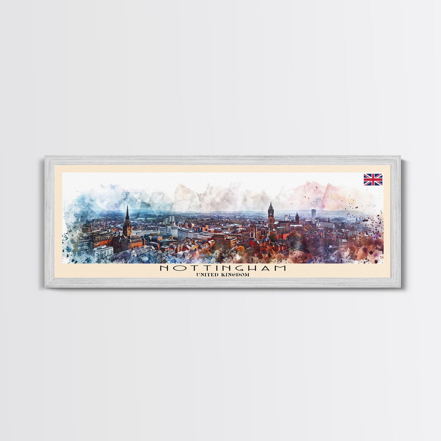 Nottingham United Kingdom Wall Art, Panoramic Travel Poster, Panoramic Framed Canvas Print, City Wall Art, Wall Hanging Home Decor, Travel Art