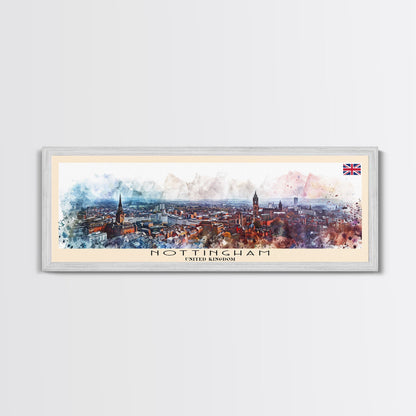Nottingham United Kingdom Wall Art, Panoramic Travel Poster, Panoramic Framed Canvas Print, City Wall Art, Wall Hanging Home Decor, Travel Art