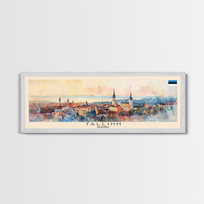 Tallinn Estonia Panoramic Travel Poster, Framed Canvas Print or Metal Wall Art, Travel Art, Home Decor, Panoramic Painting, Midcentury Art
