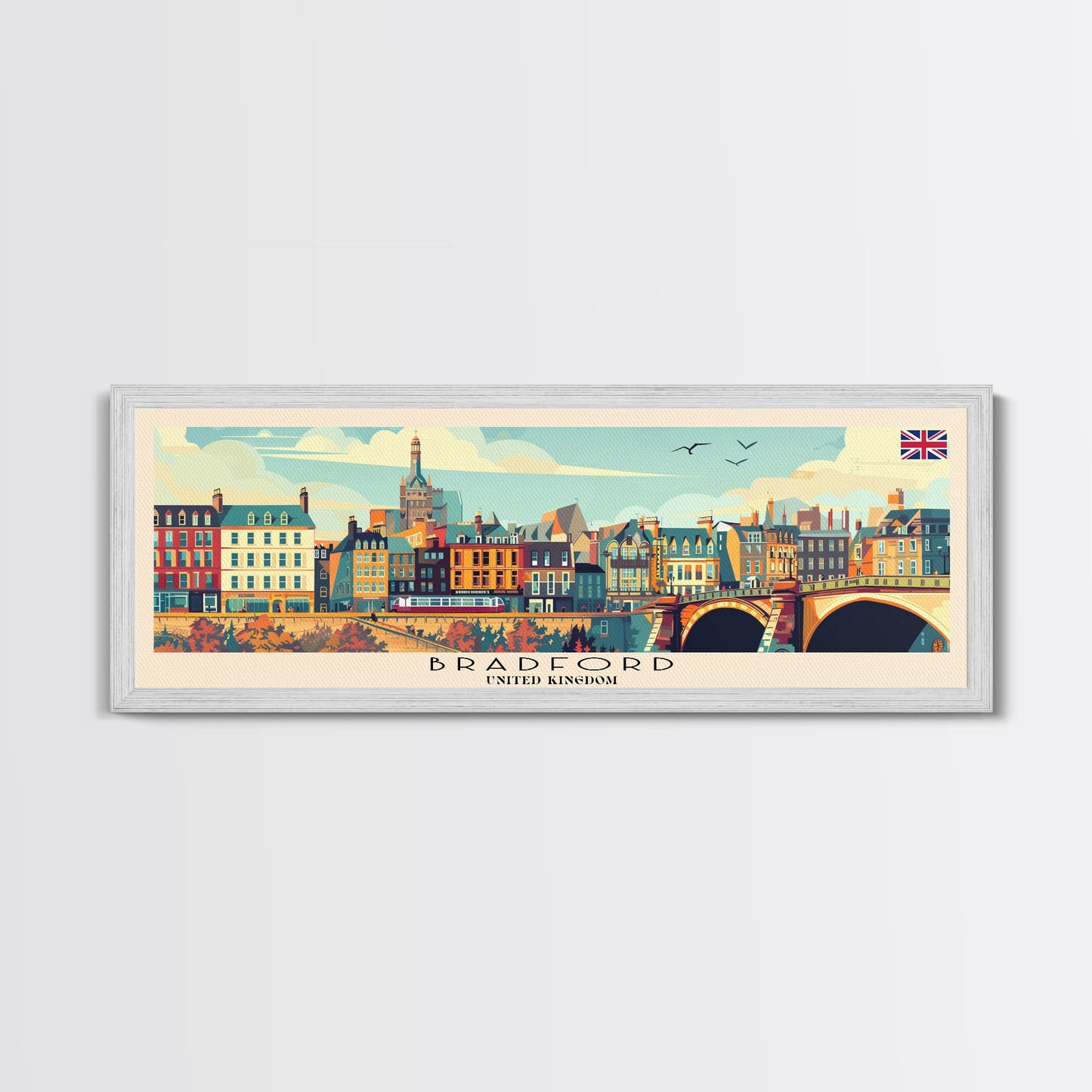 Bradford United Kingdom Travel Print Wall Art, Panoramic City Art, Travel Art, Wall Decor, Vacation Gift, Framed Canvas Print Or Metal Art