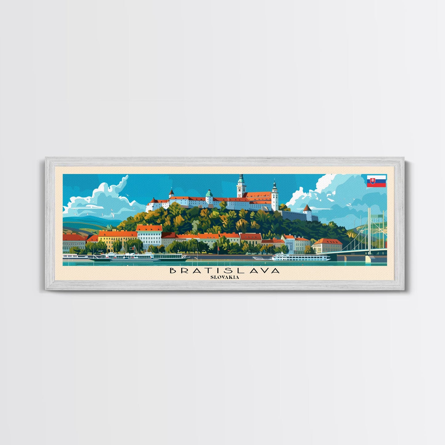 Bratislava Slovakia Wall Art, Panoramic Travel Poster, Panoramic Framed Canvas Print, City Wall Art, Wall Hanging Home Decor, Travel Art