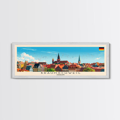 Braunschweig Germany Travel Art, City Art, Framed Canvas Print or Metal Wall Art, Europe Travel Poster, Panoramic Wall Art, Extra Wide Wall Art