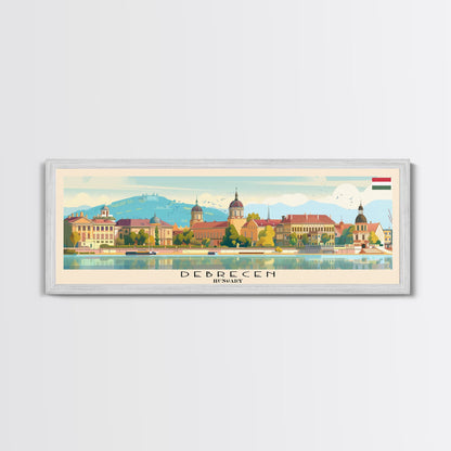 Debrecen Hungary Panoramic Travel Poster, Framed Canvas Print or Metal Wall Art, Travel Art, Home Decor, Panoramic Painting, Midcentury Art