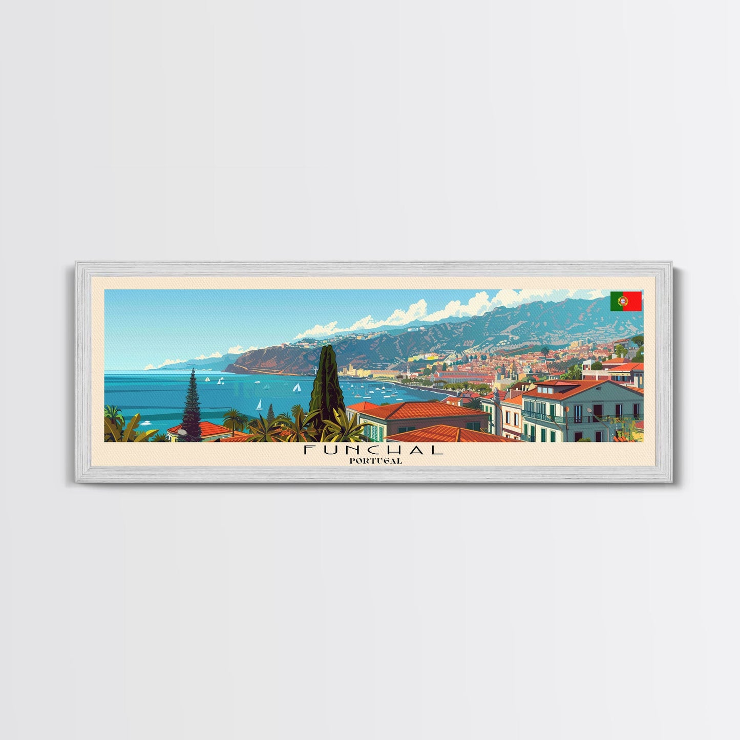 Funchal Portugal Travel Print Wall Art, Panoramic City Art, Travel Art, Wall Decor, Vacation Gift, Framed Canvas Print Or Metal Art