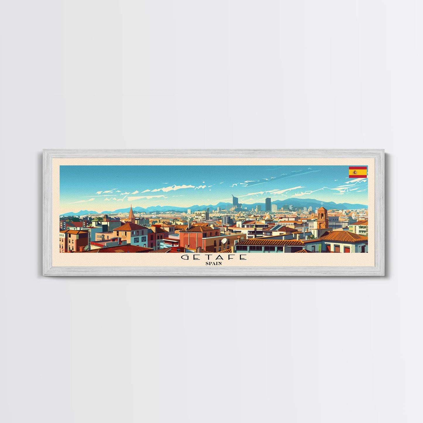 Getafe Spain Panoramic Travel Poster, Framed Canvas Print or Metal Wall Art, Travel Art, Home Decor, Panoramic Painting, Midcentury Art