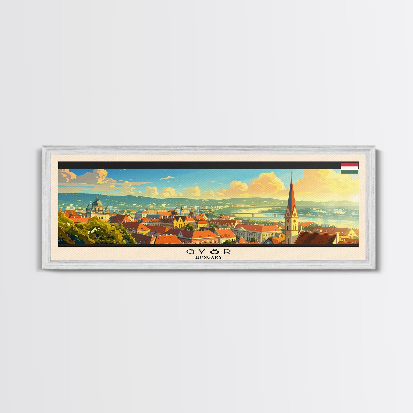 Gyor Hungary Wall Art, Panoramic Travel Poster, Panoramic Framed Canvas Print, City Wall Art, Wall Hanging Home Decor, Travel Art