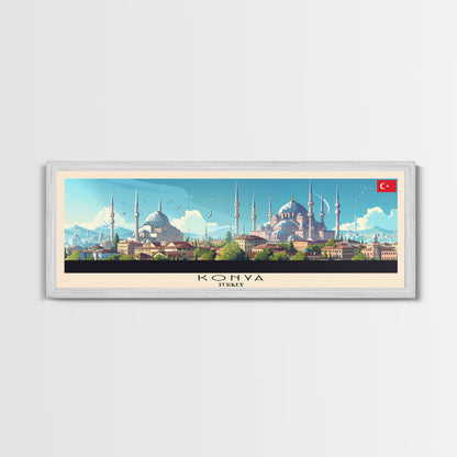 Konya Turkey Panoramic Travel Poster, Framed Canvas Print or Metal Wall Art, Travel Art, Home Decor, Panoramic Painting, Midcentury Art