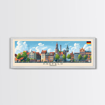 Krefeld Germany Panoramic Travel Poster, Framed Canvas Print or Metal Wall Art, Travel Art, Home Decor, Panoramic Painting, Midcentury Art