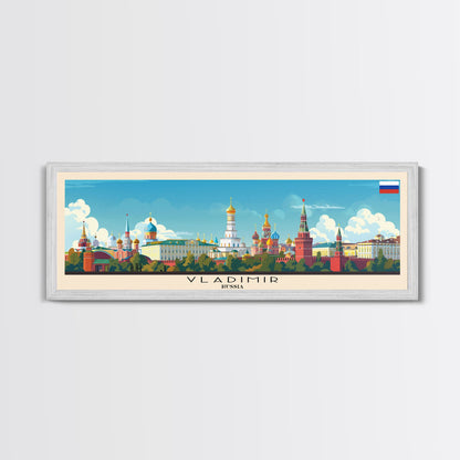 Vladikavkaz Russia Panoramic Travel Poster, Framed Canvas Print or Metal Wall Art, Travel Art, Home Decor, Panoramic Painting, Midcentury Art
