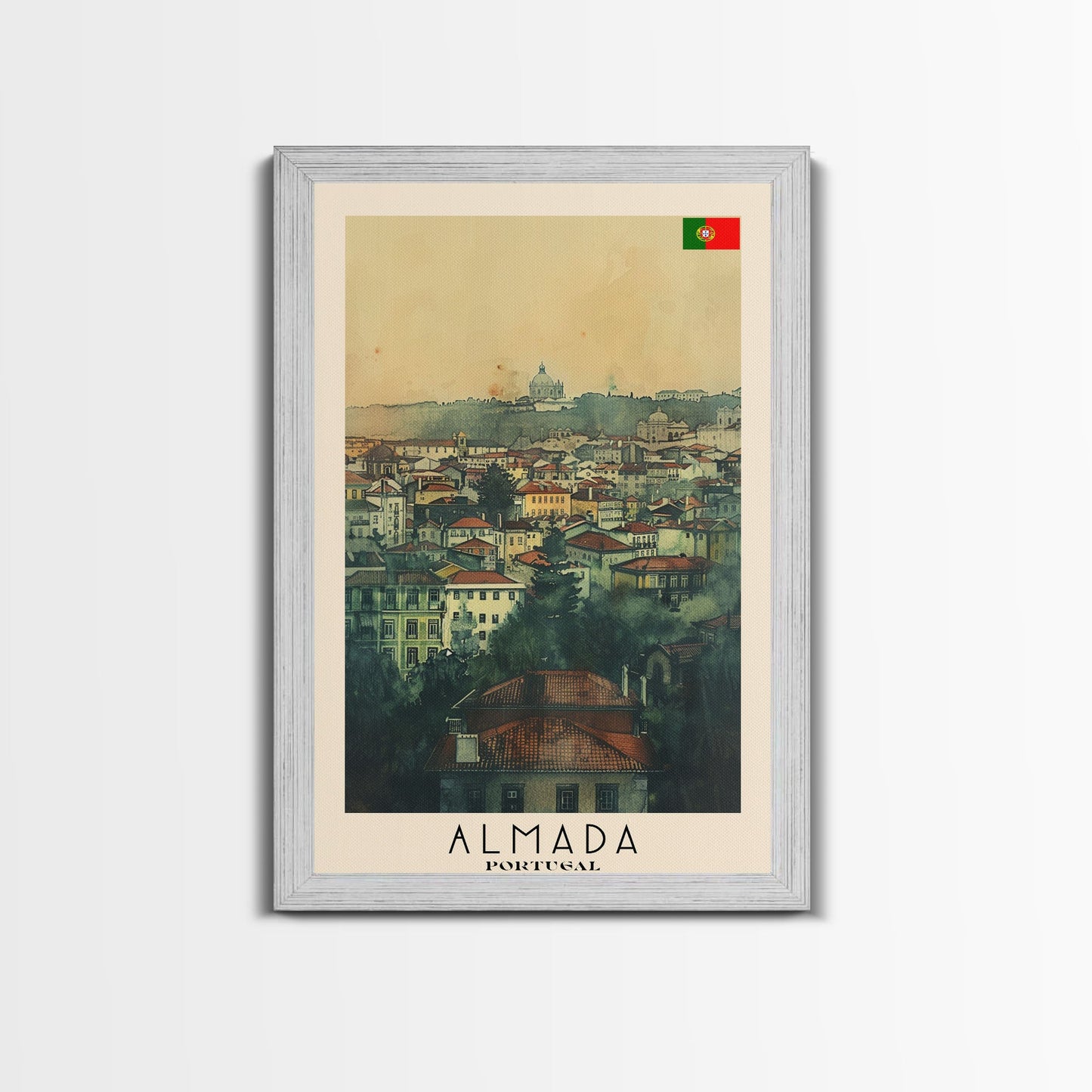 Almada Portugal Historic City Travel Poster Art, Framed Canvas Print, Beautiful Wall Art for Living Room or Bedroom, Home Decoration