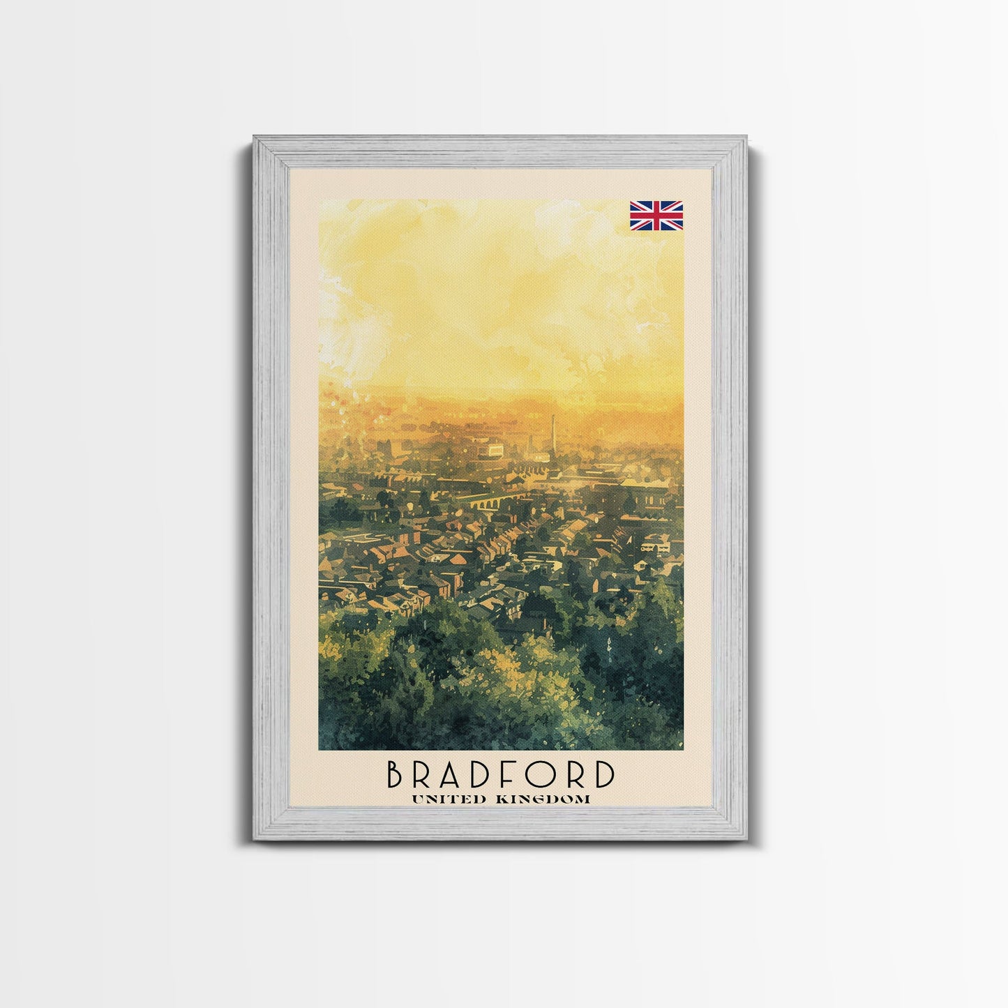 Bradford United Kingdom Travel Poster Framed Canvas Print, Wall Art, Home Decor, Travel Print, Cityscape Art, Abstract Art, Original Art