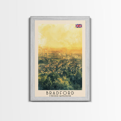 Bradford United Kingdom Travel Poster Framed Canvas Print, Wall Art, Home Decor, Travel Print, Cityscape Art, Abstract Art, Original Art