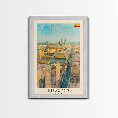 Burgos Spain Travel Poster Framed Canvas Print, Watercolor Cityscape, Wall Art, Home Decor, Living Room Art, Travel Print, Boho Style, Art Piece