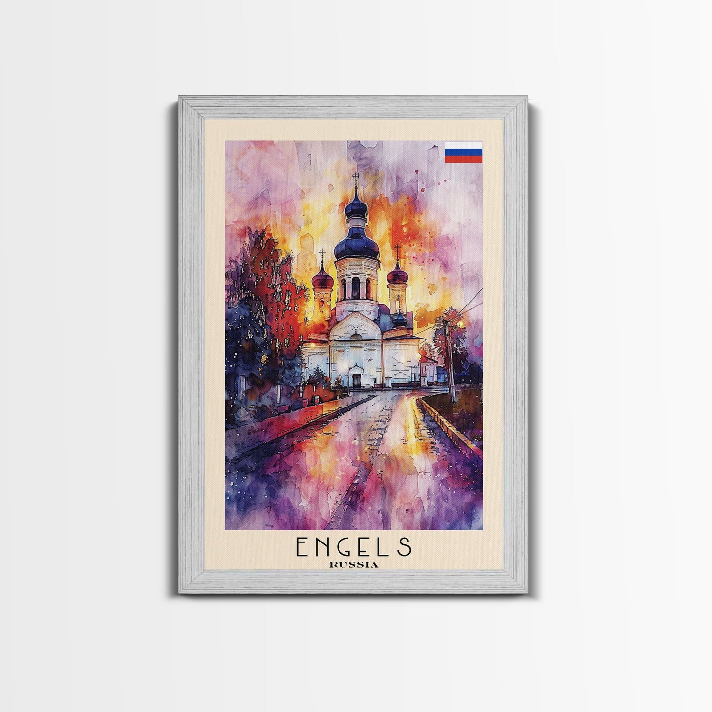 Engels, Russia Captivating Framed Canvas Print. Architectural Wall Art for Living Room or Bedroom Decor, Travel Poster.