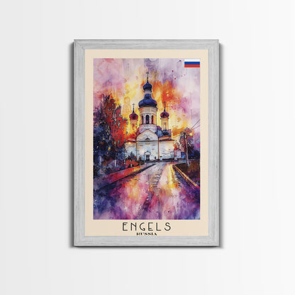Engels, Russia Captivating Framed Canvas Print. Architectural Wall Art for Living Room or Bedroom Decor, Travel Poster.
