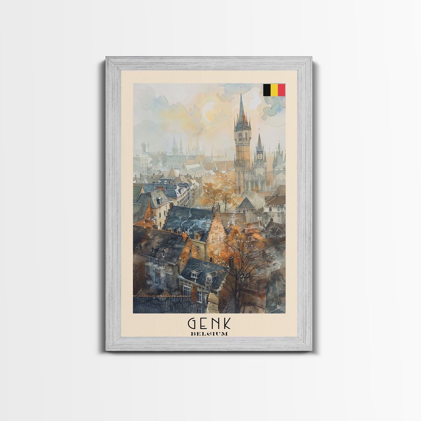 Genk, Belgium Travel Poster Art, Framed Canvas Print for Living Room or Bedroom, Historic Wall Art, Home Decoration