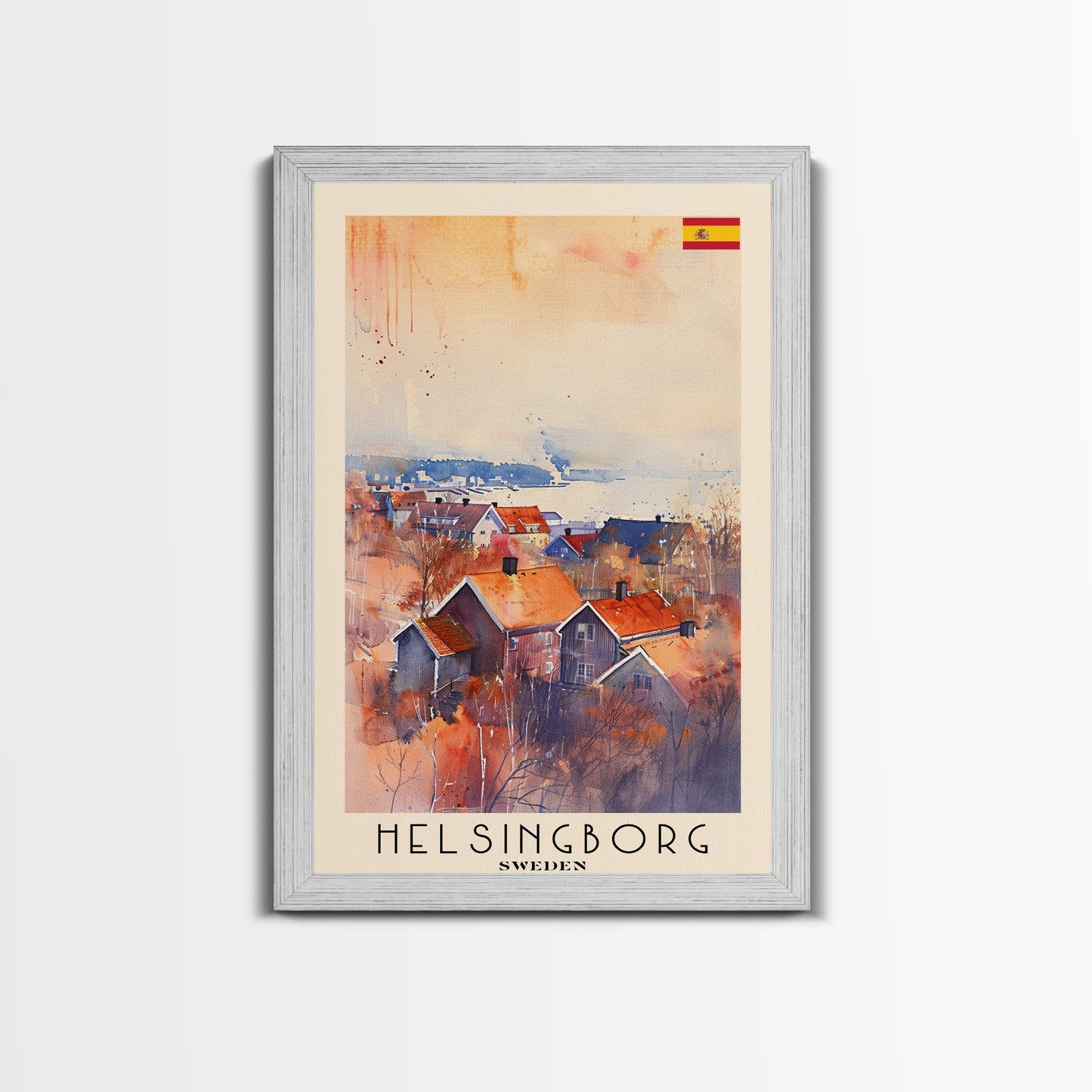 Helsingborg Sweden Coastal Town Art, Framed Canvas Wall Art, Home Decor, Living Room Art, Scandinavian Poster, Wall Decor, Travel Poster Art