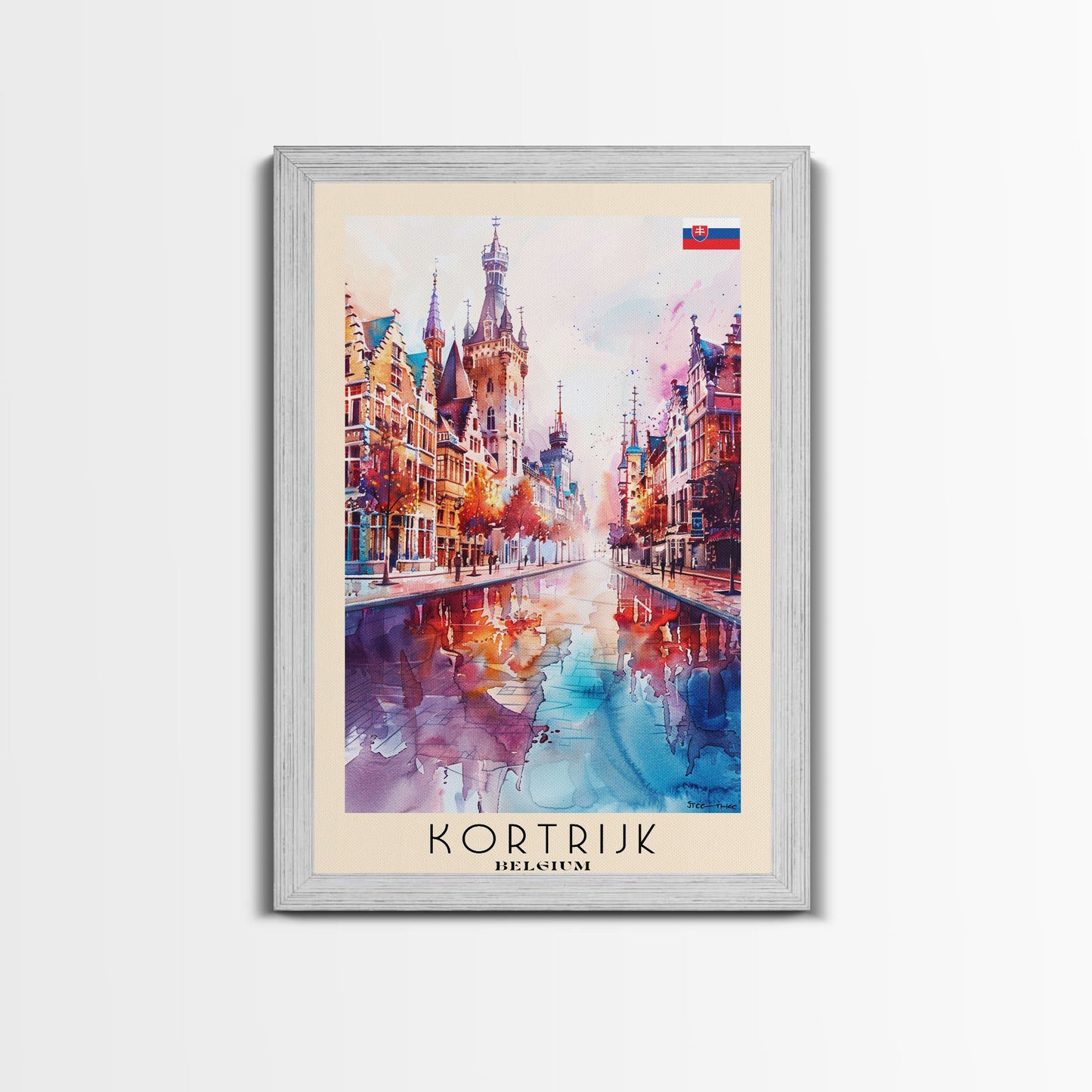 Kortrijk Belgium Charming Cityscape, Framed Canvas Print, Travel Poster, Wall Art, Nursery Decor, Belgian Urban Scene, Charming City Artwork