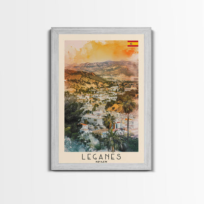 Leganes Spain Travel Poster Framed Canvas Print, Vibrant Cityscape, Watercolor Painting, Wall Art, Home Decor, Travel Print, Artistic Gift