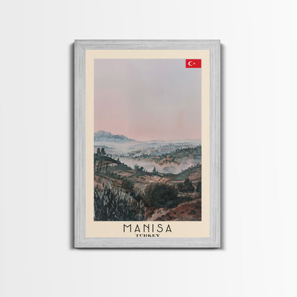 Manisa Turkey Travel Poster Framed Canvas Print, Scenic Landscape, Watercolor Art, Wall Decoration, Home Design, Travel Print, Unique Art