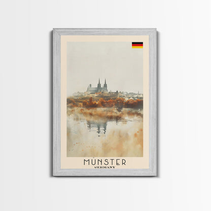 Münster Germany Travel Poster Framed Canvas Print, Historic Architecture, Watercolor Painting, Wall Art, Interior Design, Travel Print, Unique Art