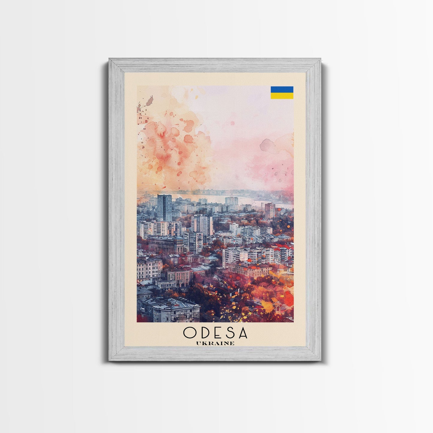 Odesa Ukraine Travel Poster Framed Canvas Print, Watercolor Painting, Scenic Wall Art, Home Decor, Ukrainian Coastal Scene, Vibrant Art