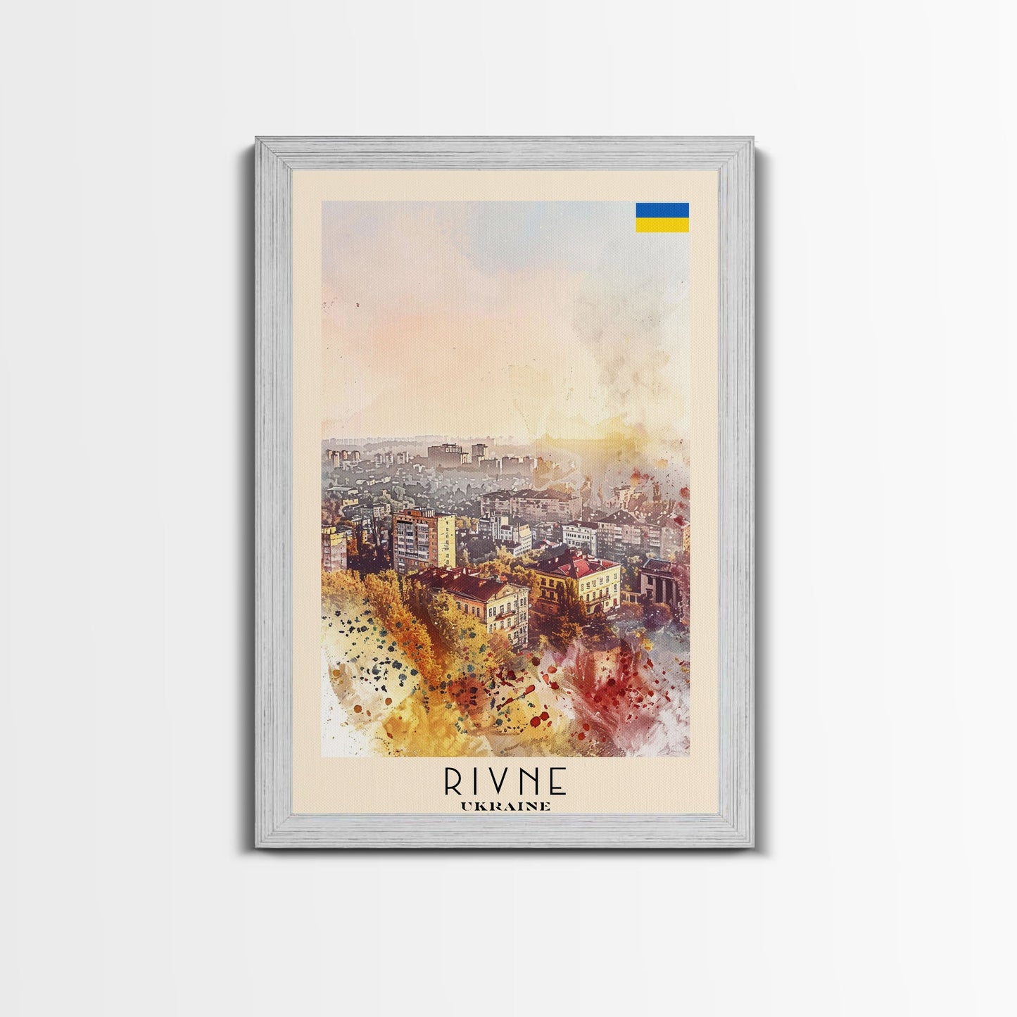 Rivne Ukraine Travel Poster Framed Canvas Print, Watercolor Painting, Scenic Wall Art, Home Decor, Ukrainian Landscape, Classic Art