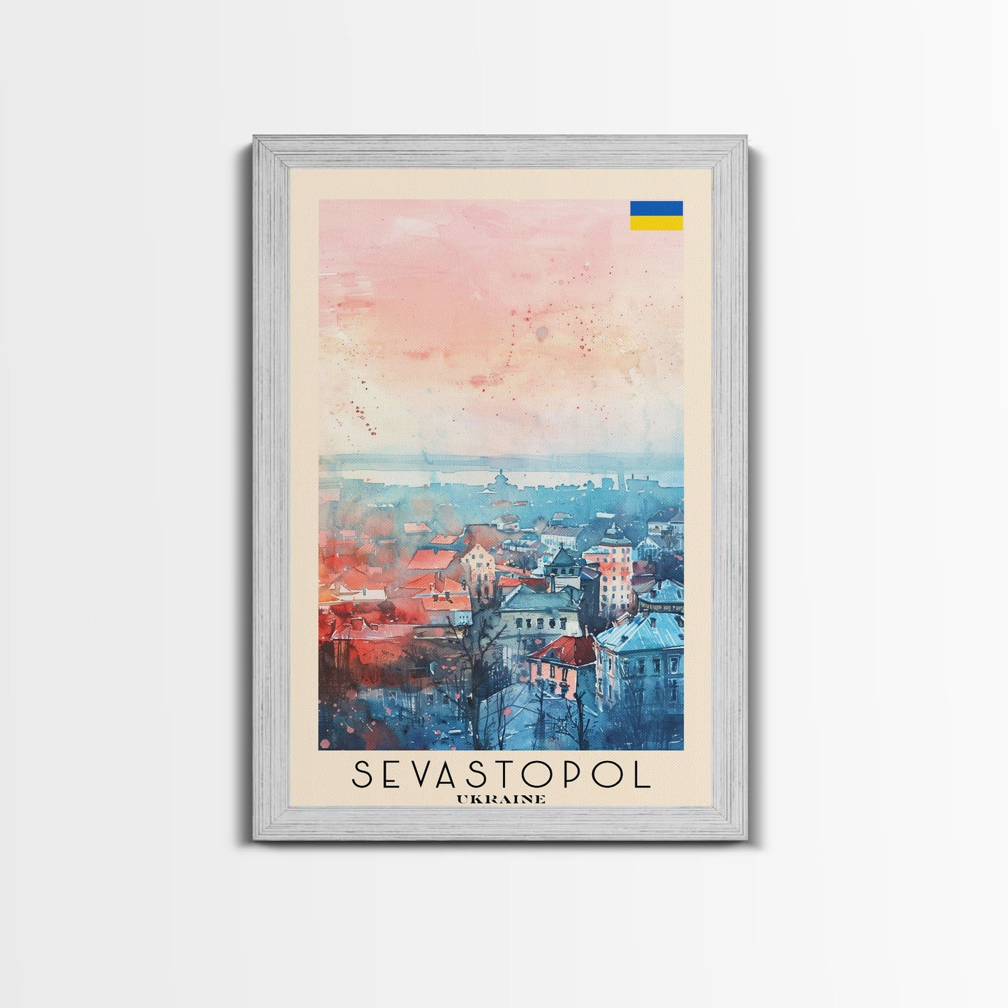 Sevastopol Ukraine Travel Poster Framed Canvas Print, Watercolor Painting, Scenic Wall Art, Home Decor, Ukrainian Seaside, Classic Art
