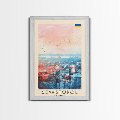 Sevastopol Ukraine Travel Poster Framed Canvas Print, Watercolor Painting, Scenic Wall Art, Home Decor, Ukrainian Seaside, Classic Art