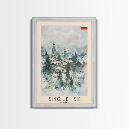 Smolensk Russia Travel Poster Framed Canvas Print, Watercolor Painting, Scenic Wall Art, Home Decor, Russian Landscape, Classic Art