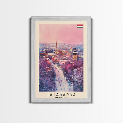 Tatabanya Hungary Travel Poster Framed Canvas Print, Watercolor Painting, Scenic Wall Art, Home Decor, Hungarian Landscape, Vibrant Art