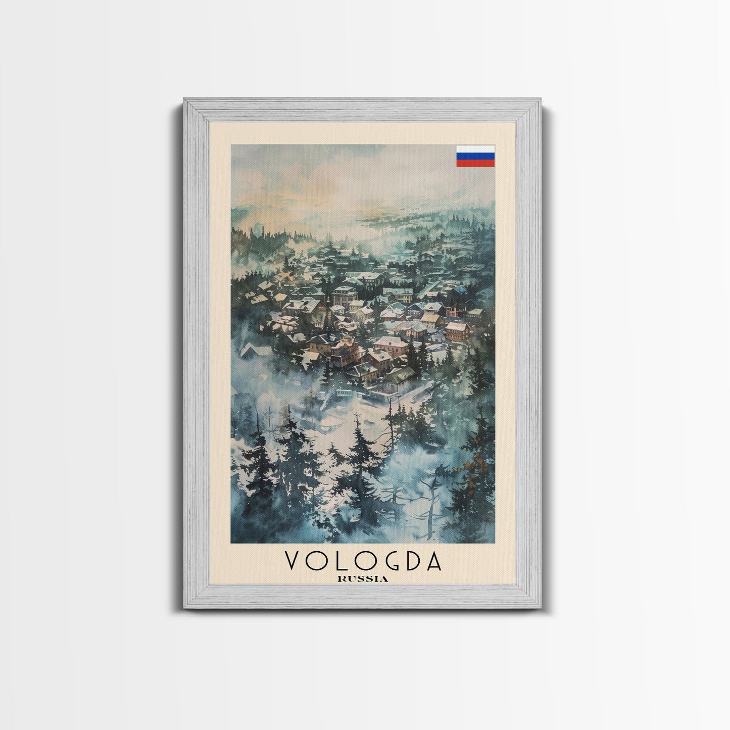 Vologda Russia Travel Poster Framed Canvas Print, Watercolor Painting, Scenic Wall Art, Home Decor, Russian Landscape, Rustic Art