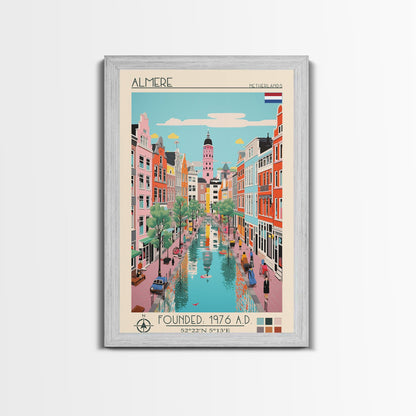 Almere Netherlands Travel Poster Framed Canvas Print, Midcentury Modern Art, Pop Art Decor, Wall Art, Vacation Gift, Living Room Decoration, Scenic Print