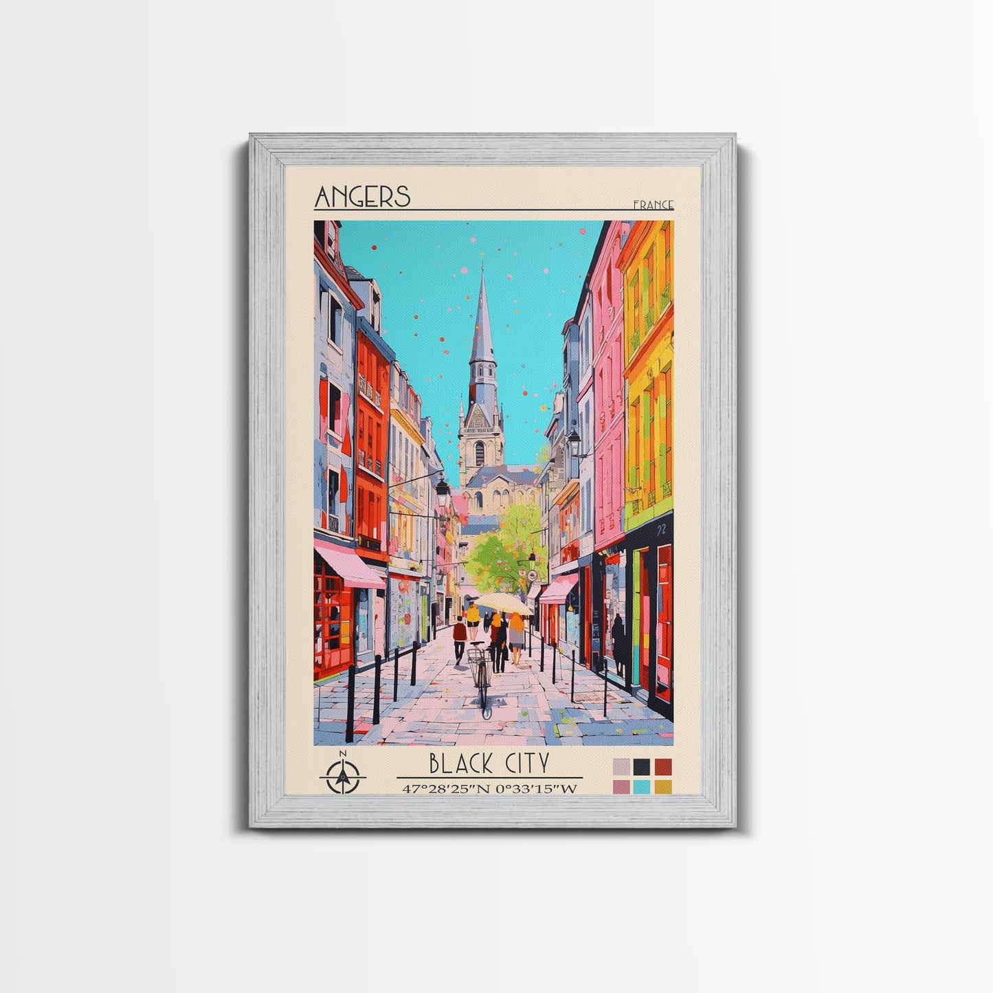 Angers France Travel Poster Framed Canvas Print, Midcentury Modern Art, Pop Art Decor, Wall Art, Vacation Gift, Living Room Decoration, Scenic Print