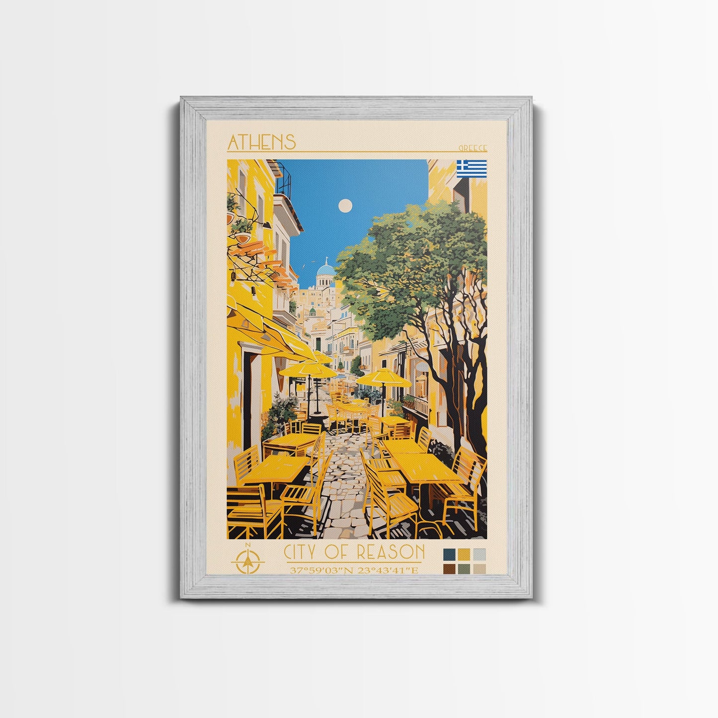 Athens Greece Travel Poster Framed Canvas Print, Midcentury Modern Art, Pop Art Wall Decor, Home Decor, Vacation Gift, Living Room Art