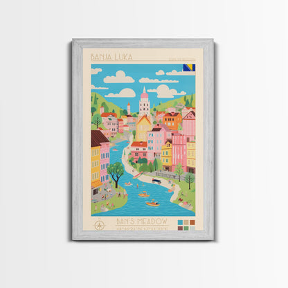 Banja Luka Bosnia Travel Poster Framed Canvas Print, Midcentury Modern Art, Pop Art Wall Decor, Home Decor, Vacation Gift, Living Room Art
