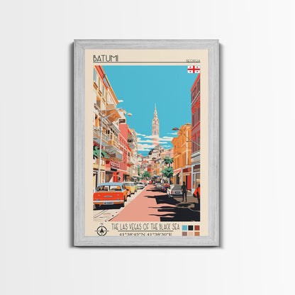 Batumi Georgia Travel Poster Framed Canvas Print, Midcentury Modern Art, Pop Art Wall Decor, Home Decor, Vacation Gift, Living Room Art