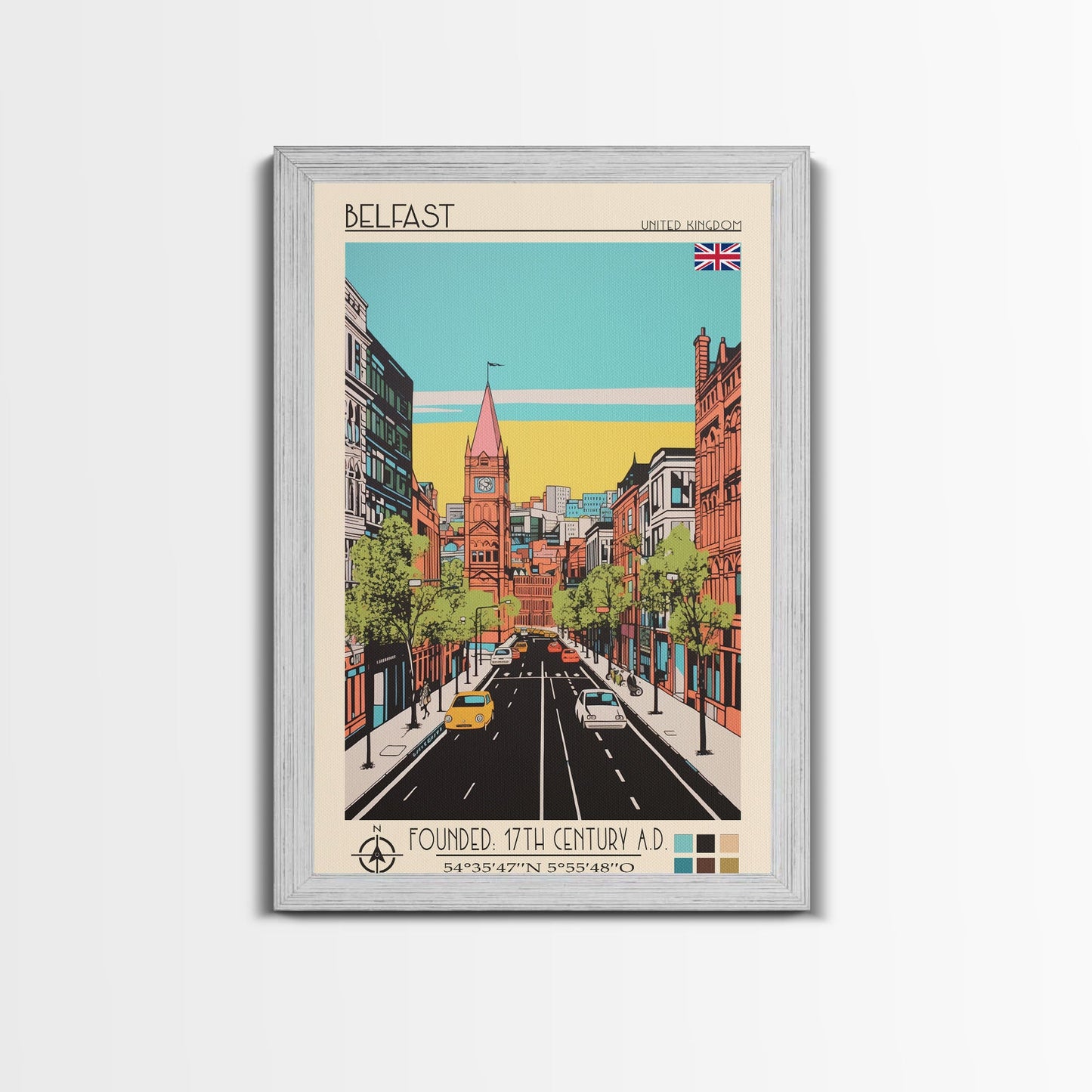Belfast United Kingdom Travel Poster Framed Canvas Print, Midcentury Modern Art, Pop Art Wall Decor, Home Decor, Vacation Gift, Living Room Art