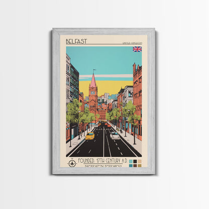 Belfast United Kingdom Travel Poster Framed Canvas Print, Midcentury Modern Art, Pop Art Wall Decor, Home Decor, Vacation Gift, Living Room Art