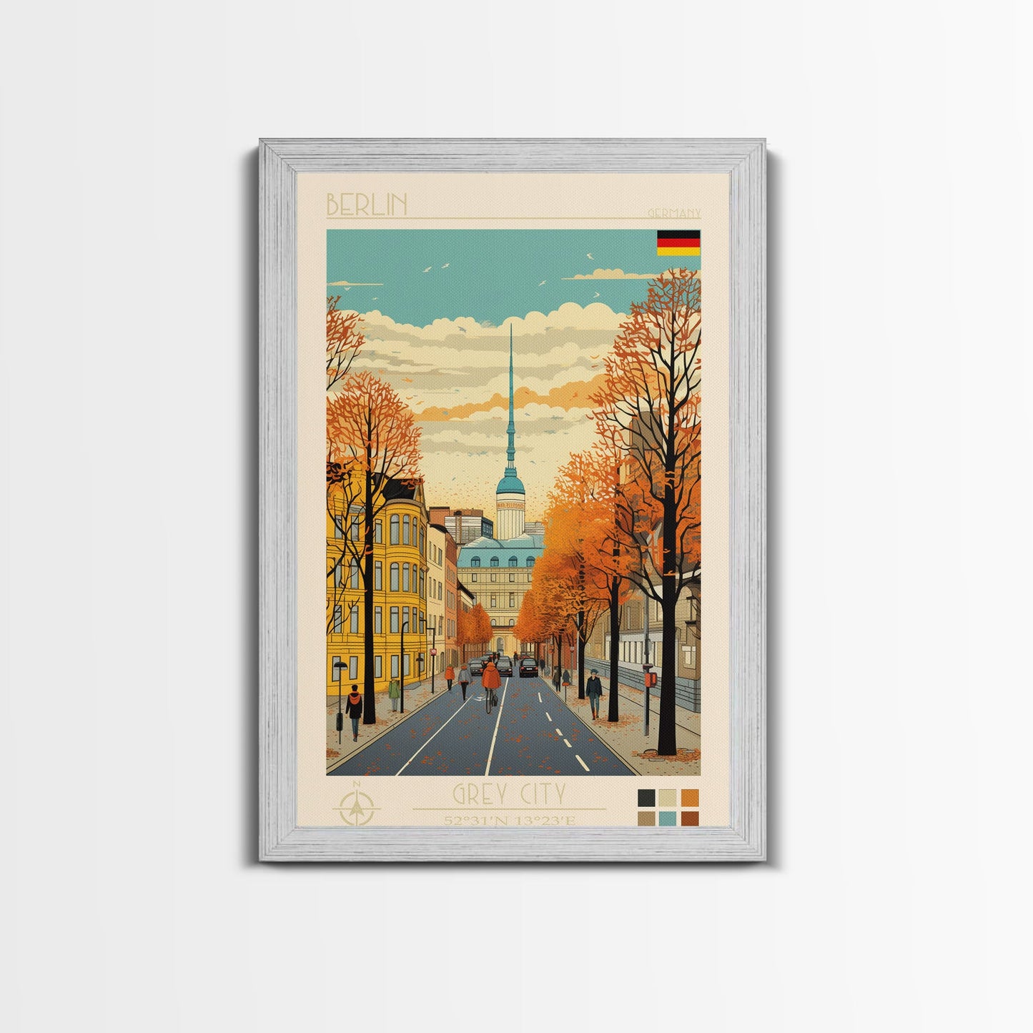 Berlin Germany Travel Poster Framed Canvas Print, Midcentury Modern Art, Pop Art Wall Decor, Home Decor, Vacation Gift, Living Room Art