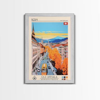 Bern Switzerland Travel Poster Framed Canvas Print, Midcentury Modern Art, Pop Art Wall Decor, Home Decor, Vacation Gift, Living Room Art