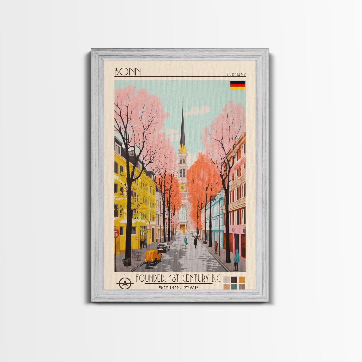 Bonn Germany Travel Poster Framed Canvas Print, Midcentury Modern Art, Pop Art Wall Decor, Home Decor, Living Room Art, Cultural Gift