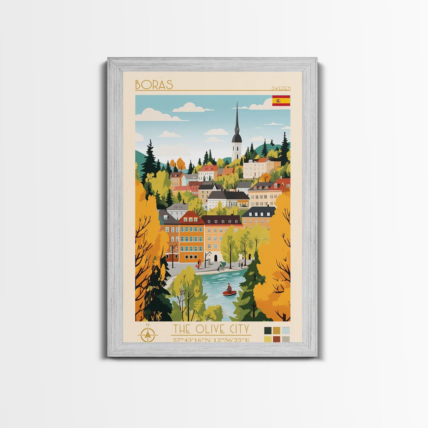 Borås Sweden Travel Poster Framed Canvas Print, Modern Art, Pop Art Wall Decor, Home Decor, Living Room Art, Artistic Gift