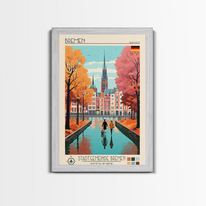 Bremen Germany Travel Poster Framed Canvas Print, Midcentury Modern Art, Pop Art Wall Decor, Home Decor, Vacation Gift, Living Room Art
